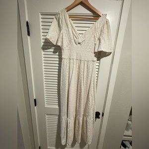 Maeve white lace detail dress with short sleeves and Aline style